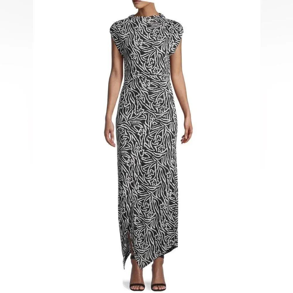 Rebecca Taylor Black Zebra Lily Printer Asymmetrical Maxi Dress Size M